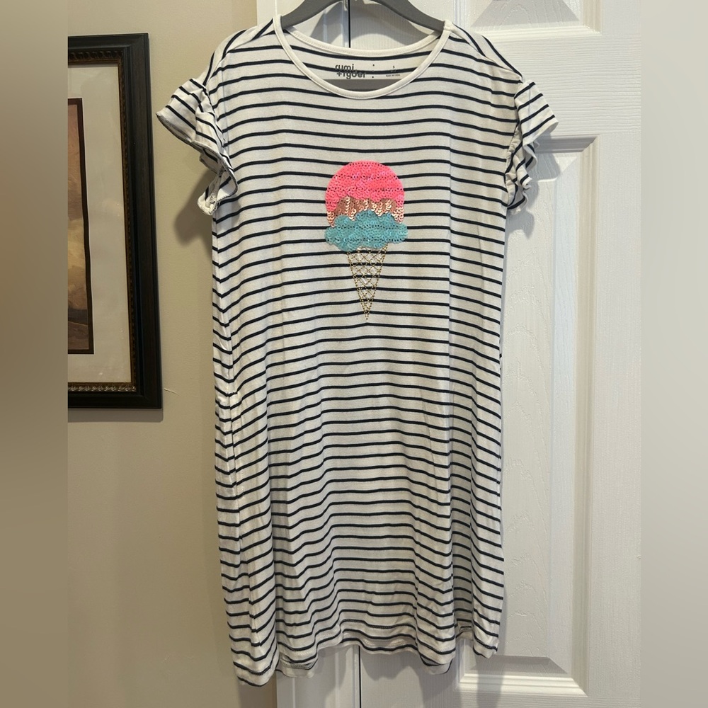 Rumi + Ryder Striped Dress with Sequin Ice Cream Graphic